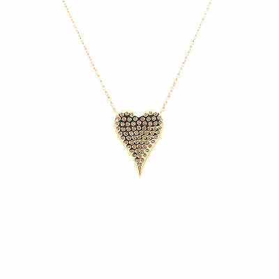 14K Diamond Pave Heart Pendant Necklace Yellow Gold