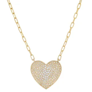 14K Large Heart Diamond Disc Necklace