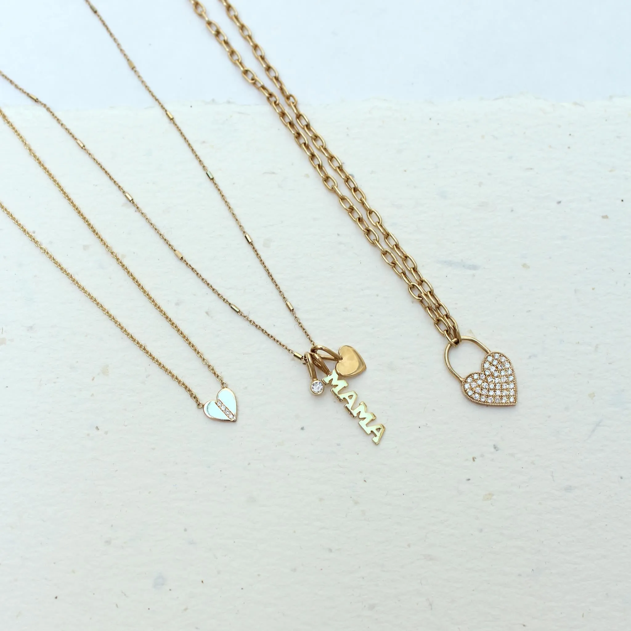 14k MAMA Charm Necklace with Heart & Diamond
