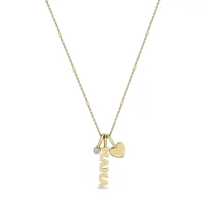 14k MAMA Charm Necklace with Heart & Diamond