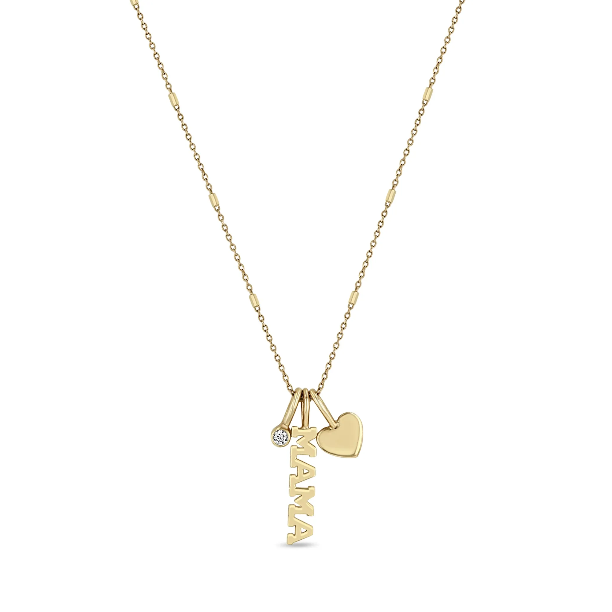 14k MAMA Charm Necklace with Heart & Diamond