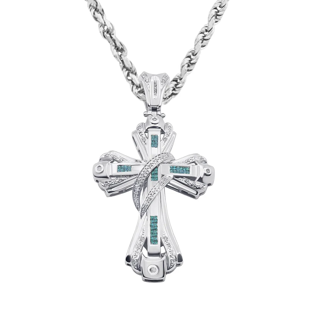 14K Princess Cut Cross Pendant 1.85ctw