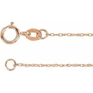 14K Rose 1 mm Solid Rope 20" Chain