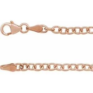 14K Rose 3.25 mm Oval Cable 16" Chain with Lobster Clasp