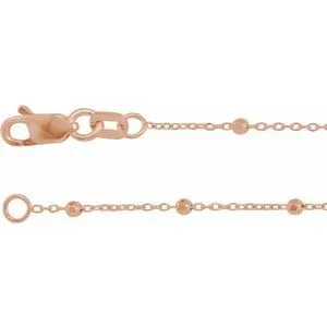 14K Rose .85 mm Faceted Beaded Cable 24" Chain