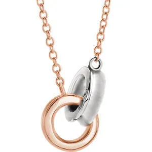 14K Rose & White Interlocking Rings 16" Necklace
