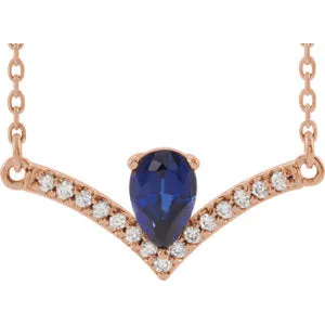 14K Rose Blue Sapphire & .08 CTW Diamond 18" Necklace