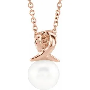 14K Rose Freshwater Cultured Pearl Bypass 16-18" Necklace