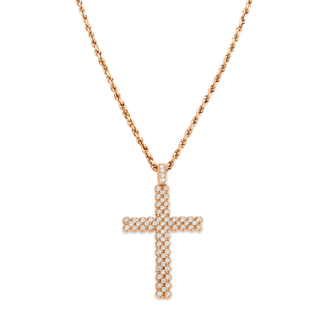 14K Rose Gold & Diamond Cross Pendant 2.50ctw