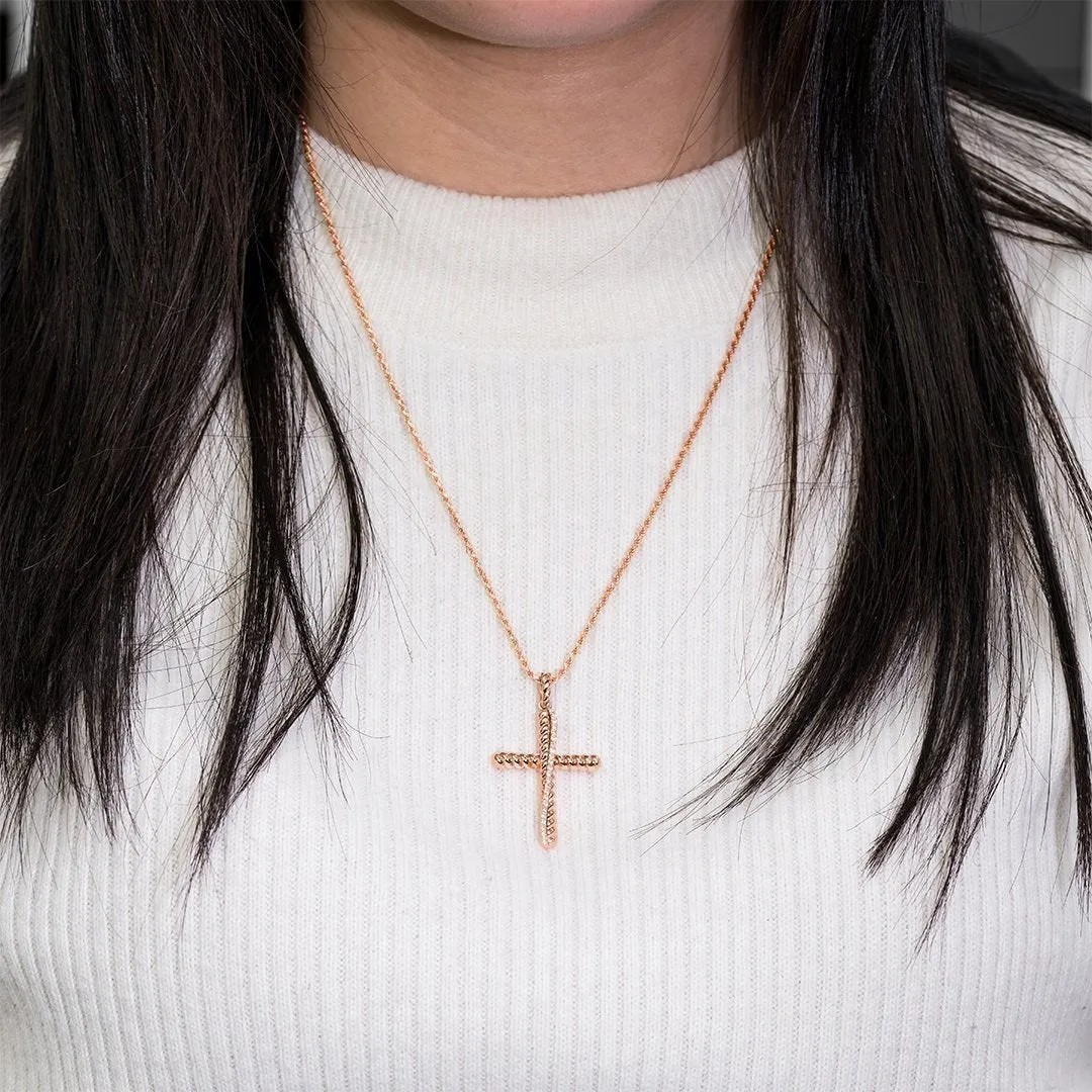 14k Rose Gold Diamond Cross Pendant 0.18 Ctw