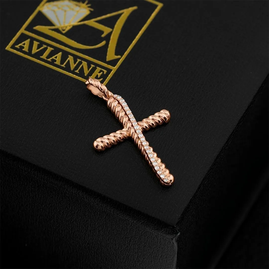 14k Rose Gold Diamond Cross Pendant 0.18 Ctw