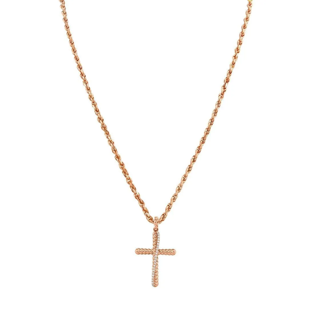 14k Rose Gold Diamond Cross Pendant 0.18 Ctw