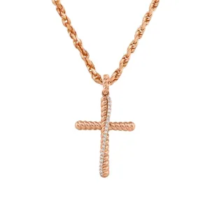 14k Rose Gold Diamond Cross Pendant 0.18 Ctw