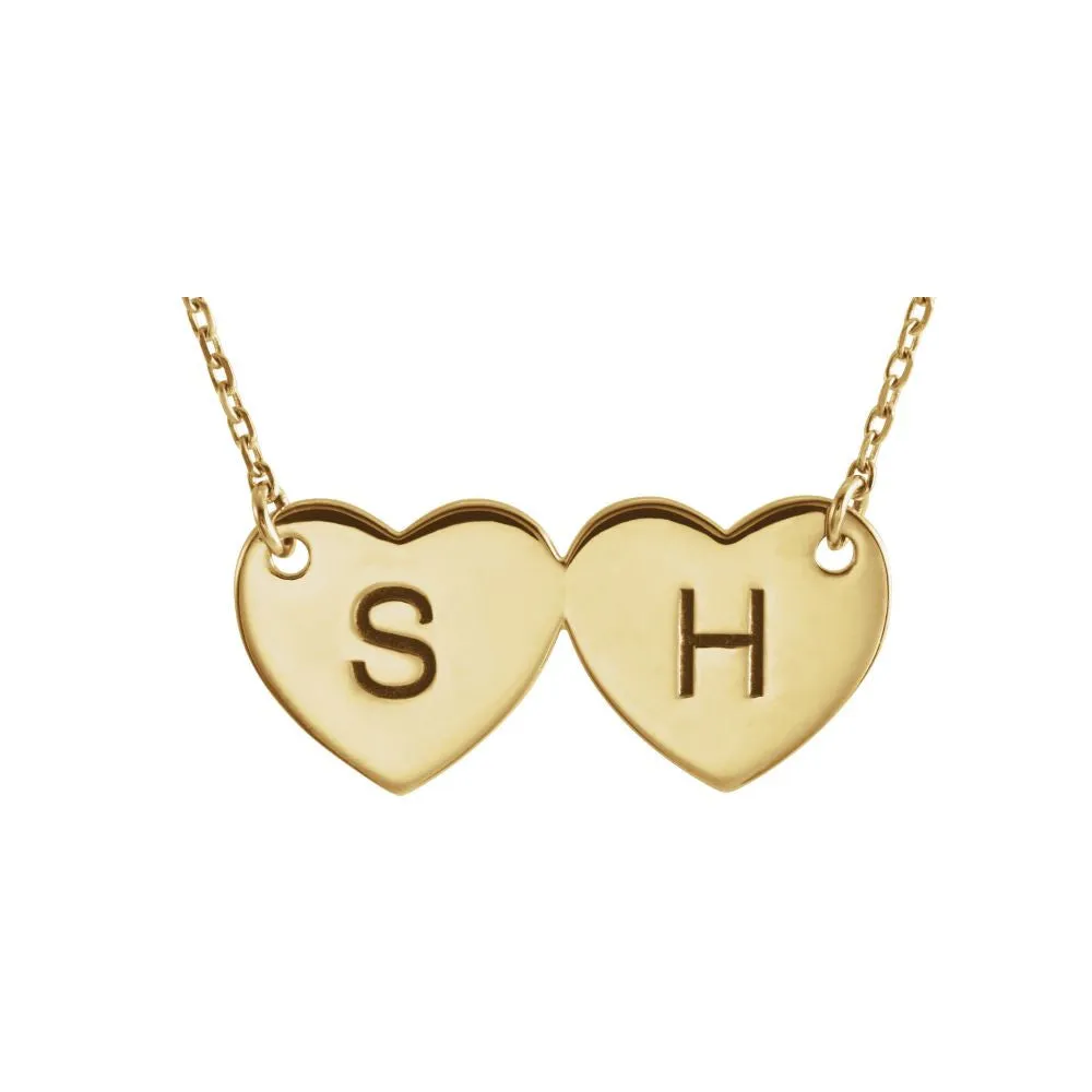 14k Rose Gold Double Heart Engravable 17" Necklace