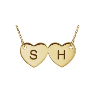 14k Rose Gold Double Heart Engravable 17" Necklace