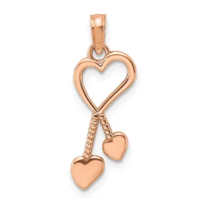 14K Rose Gold Polished Finish Tassle Hearts Pendant