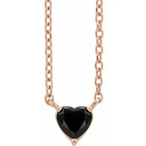 14K Rose Natural Black Onyx Heart 16-18" Necklace