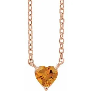 14K Rose Natural Citrine Heart 16-18" Necklace