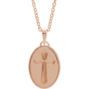 14K Rose  Oval Cross Medal 20" Necklace