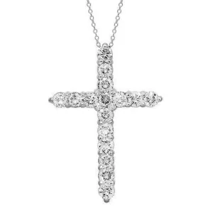 14K Solid White Gold Womens Diamond Cross Pendant 1.00 Ctw