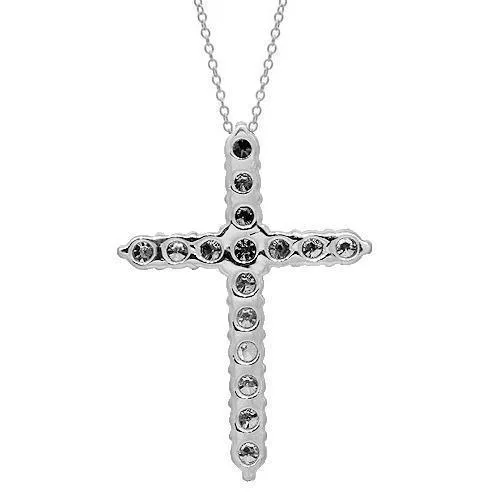 14K Solid White Gold Womens Diamond Cross Pendant 1.00 Ctw