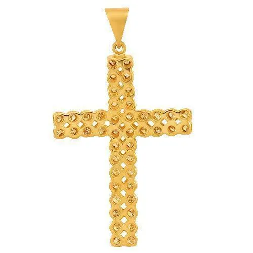 14K Solid Yellow Gold Mens Diamond Cross Pendant 1.75 Ctw