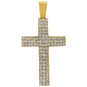 14K Solid Yellow Gold Unisex Diamond Cross Pendant 3.00 Ctw