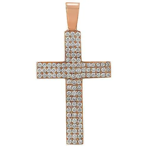 14K Solid Yellow Gold Unisex Diamond Cross Pendant 3.00 Ctw