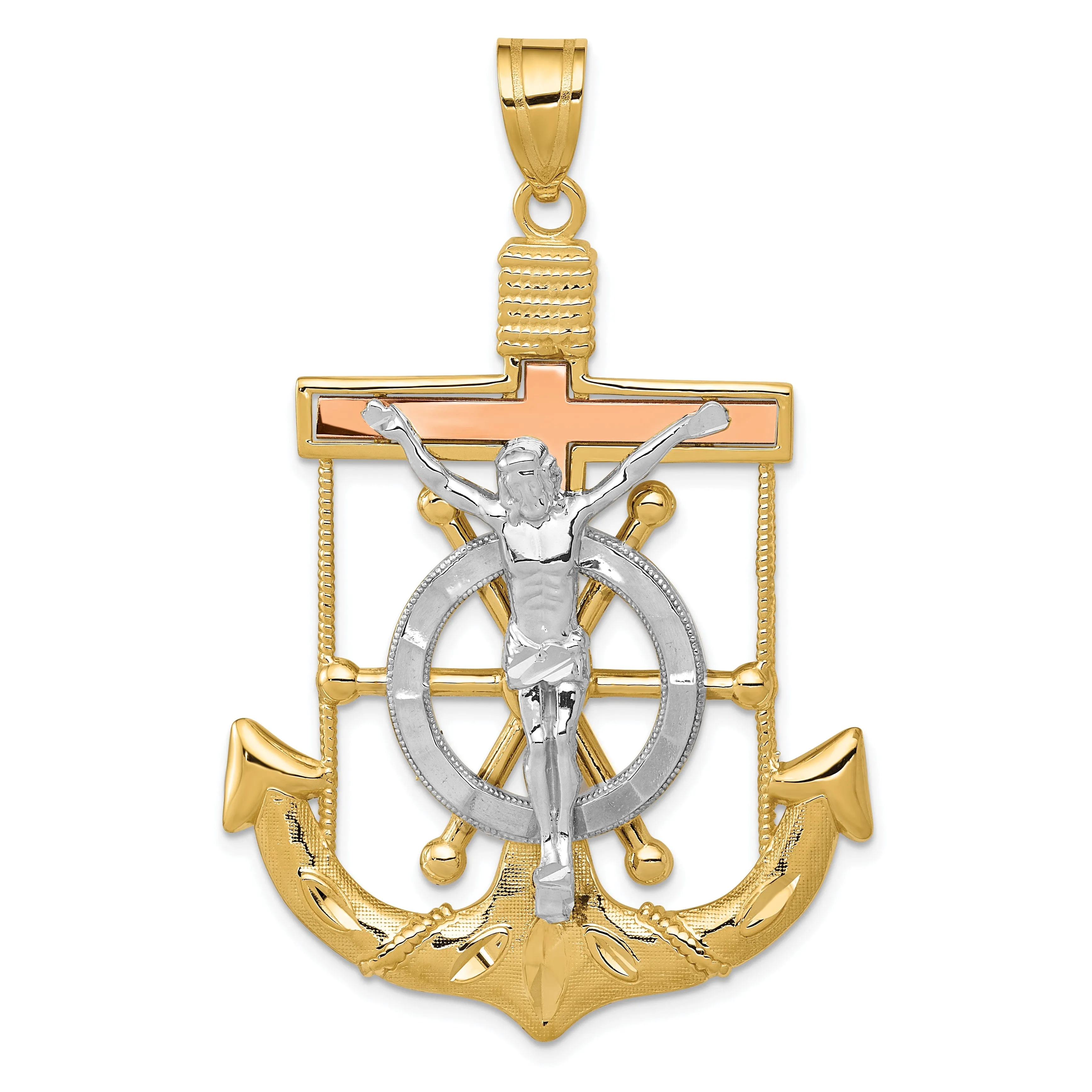 14k Tri Color Gold Mariner's Cross Pendant