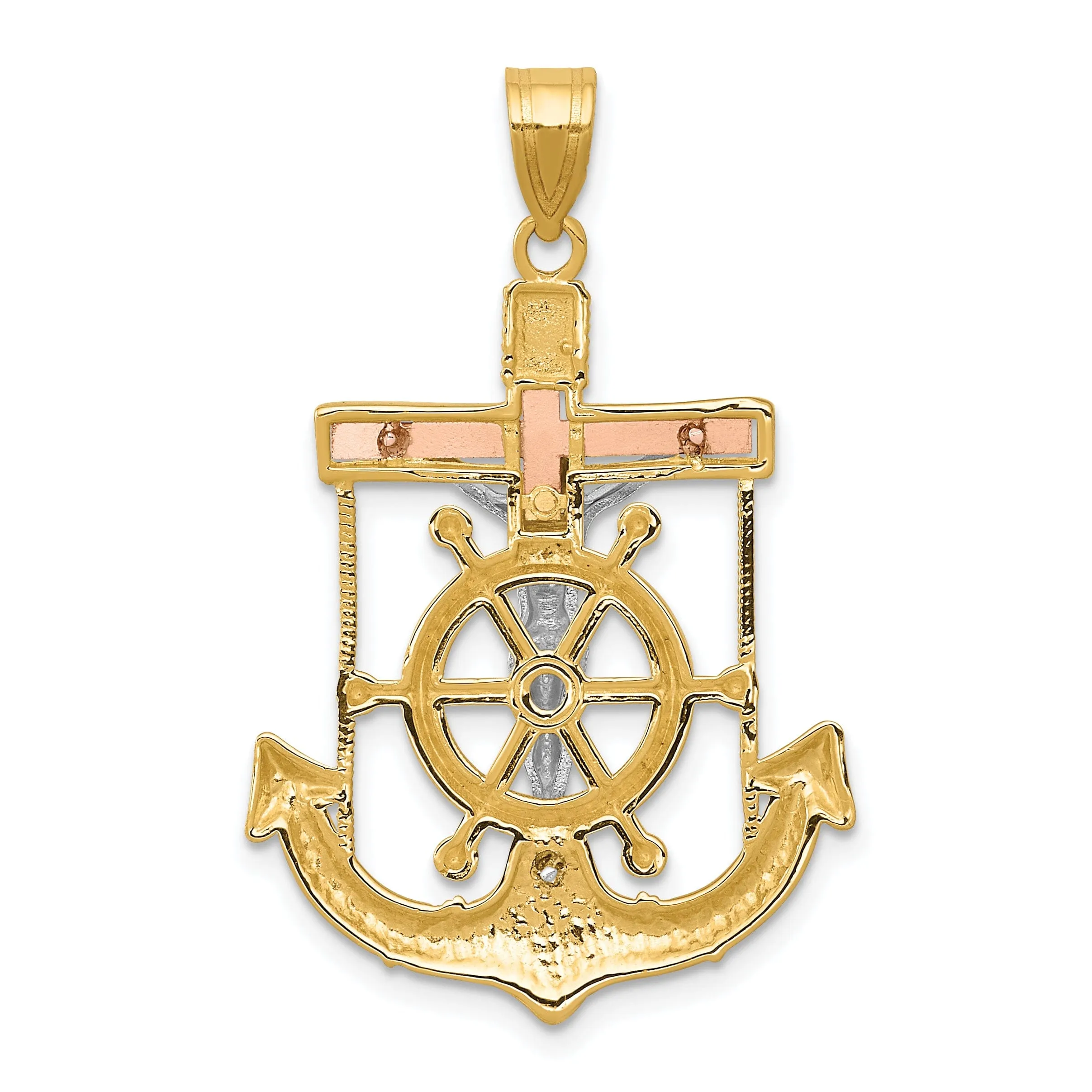14k Tri Color Gold Mariner's Cross Pendant