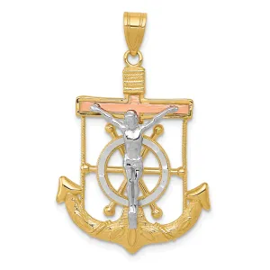 14k Tri Color Gold Mariner's Cross Pendant