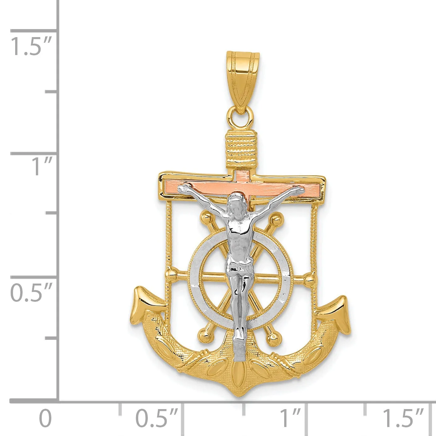 14k Tri Color Gold Mariner's Cross Pendant