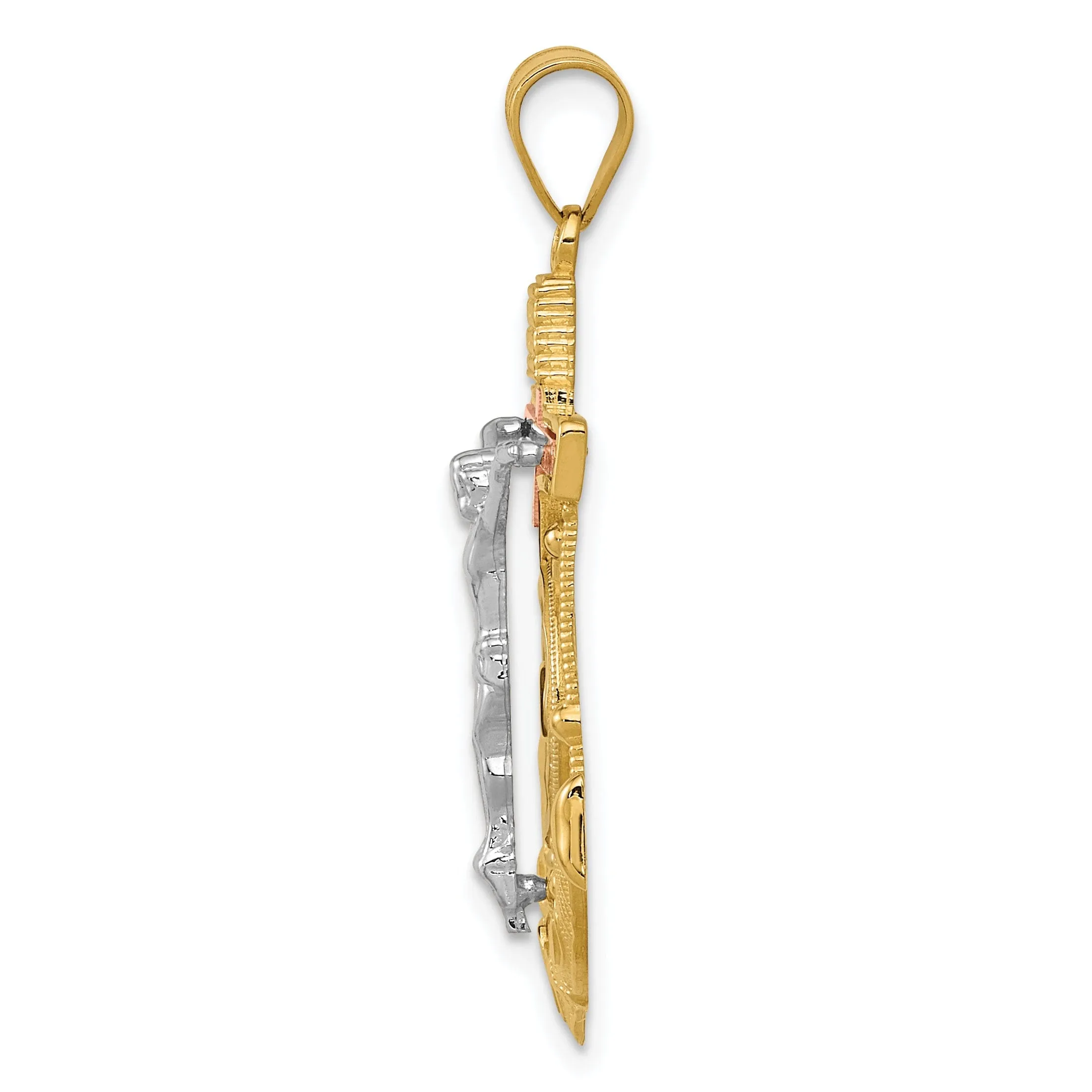 14k Tri Color Gold Mariner's Cross Pendant
