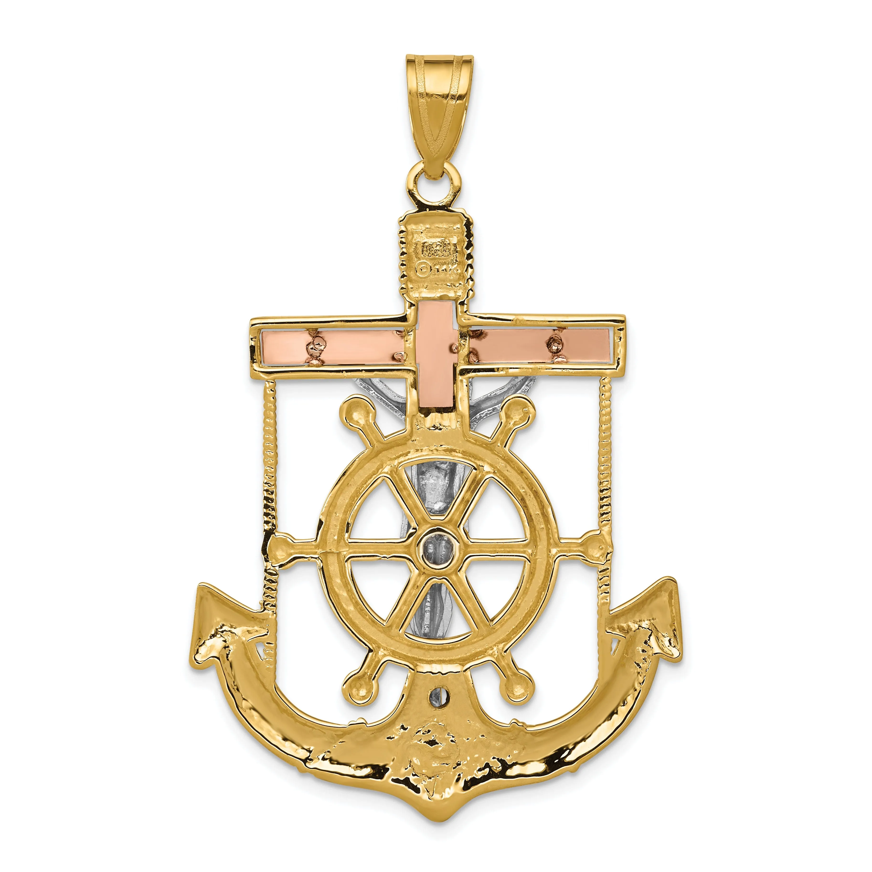 14k Tri Color Gold Mariner's Cross Pendant