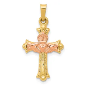 14k Two-Tone Gold Claddagh Cross Pendant