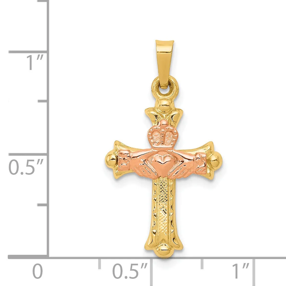 14k Two-Tone Gold Claddagh Cross Pendant