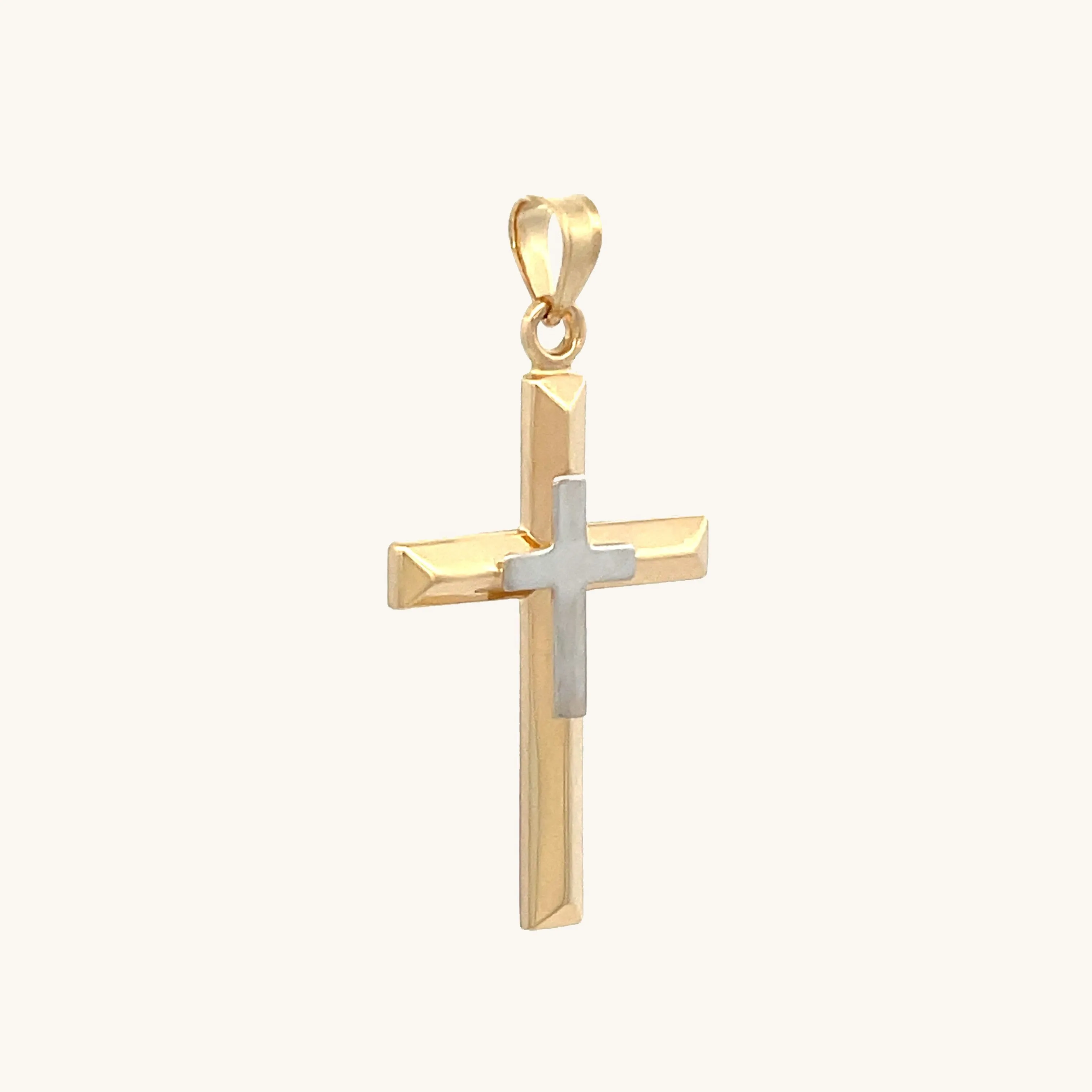 14K TWO-TONE GOLD CROSS ON CROSS PENDANT