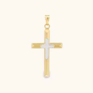 14K TWO-TONE GOLD CROSS ON CROSS PENDANT