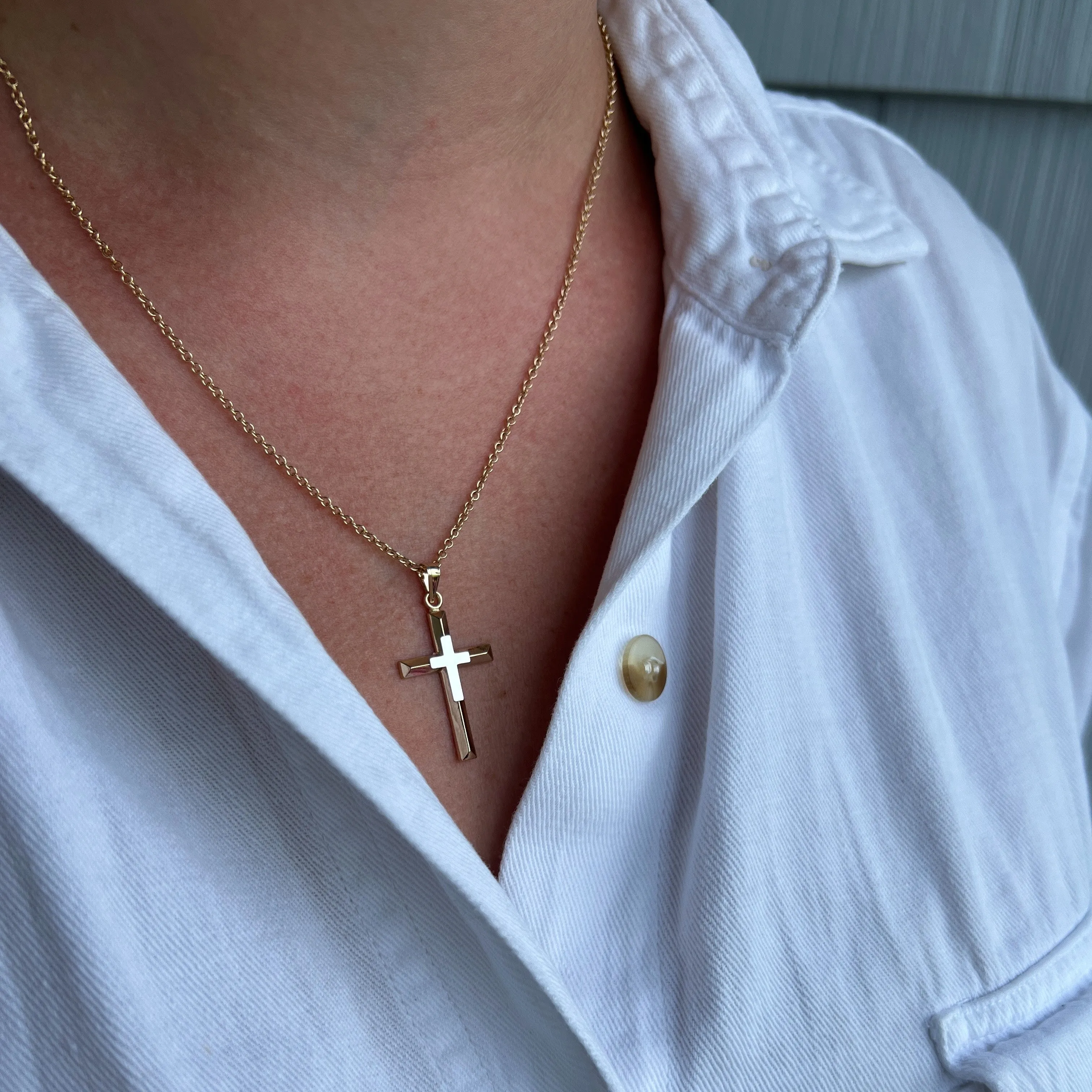 14K TWO-TONE GOLD CROSS ON CROSS PENDANT