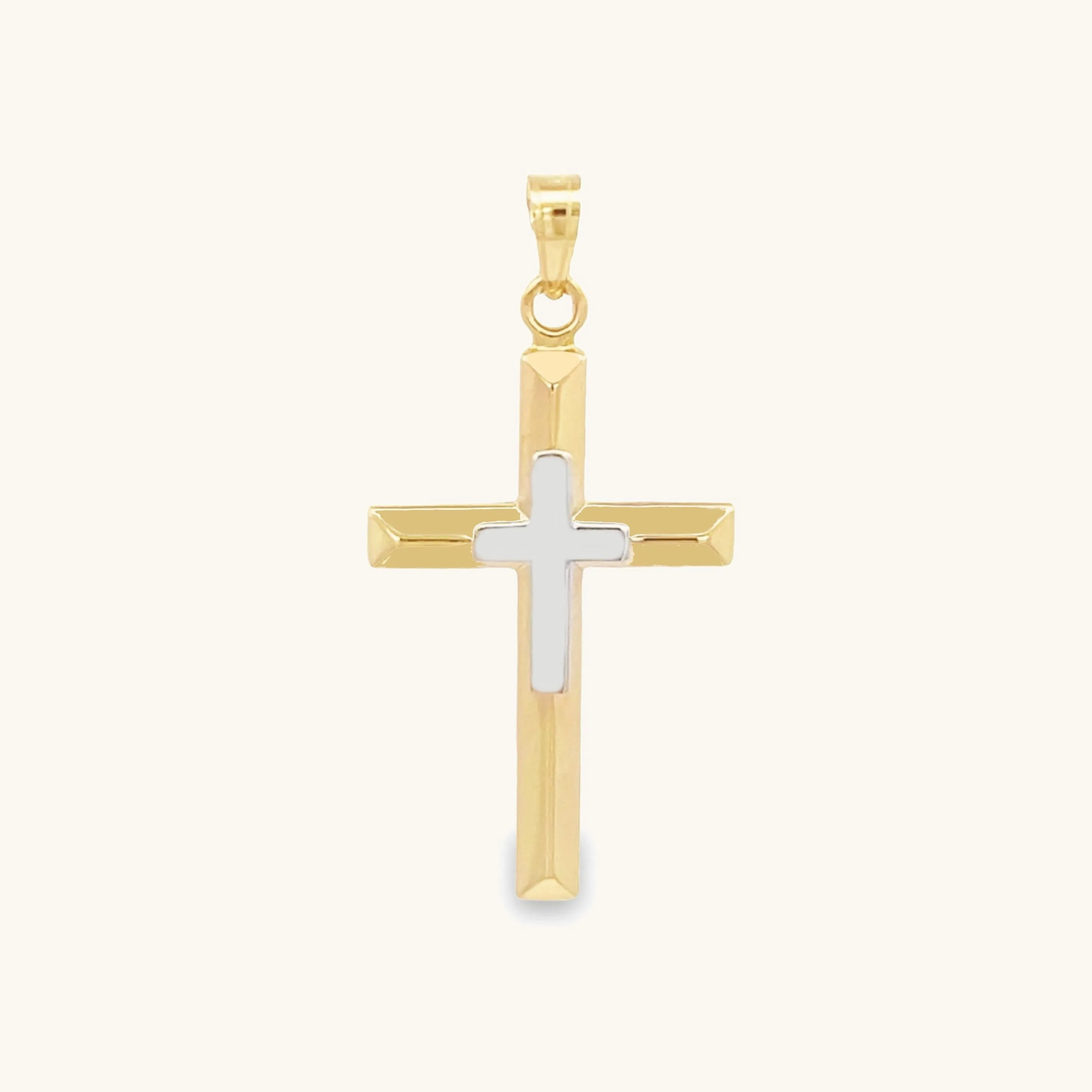 14K TWO-TONE GOLD CROSS ON CROSS PENDANT