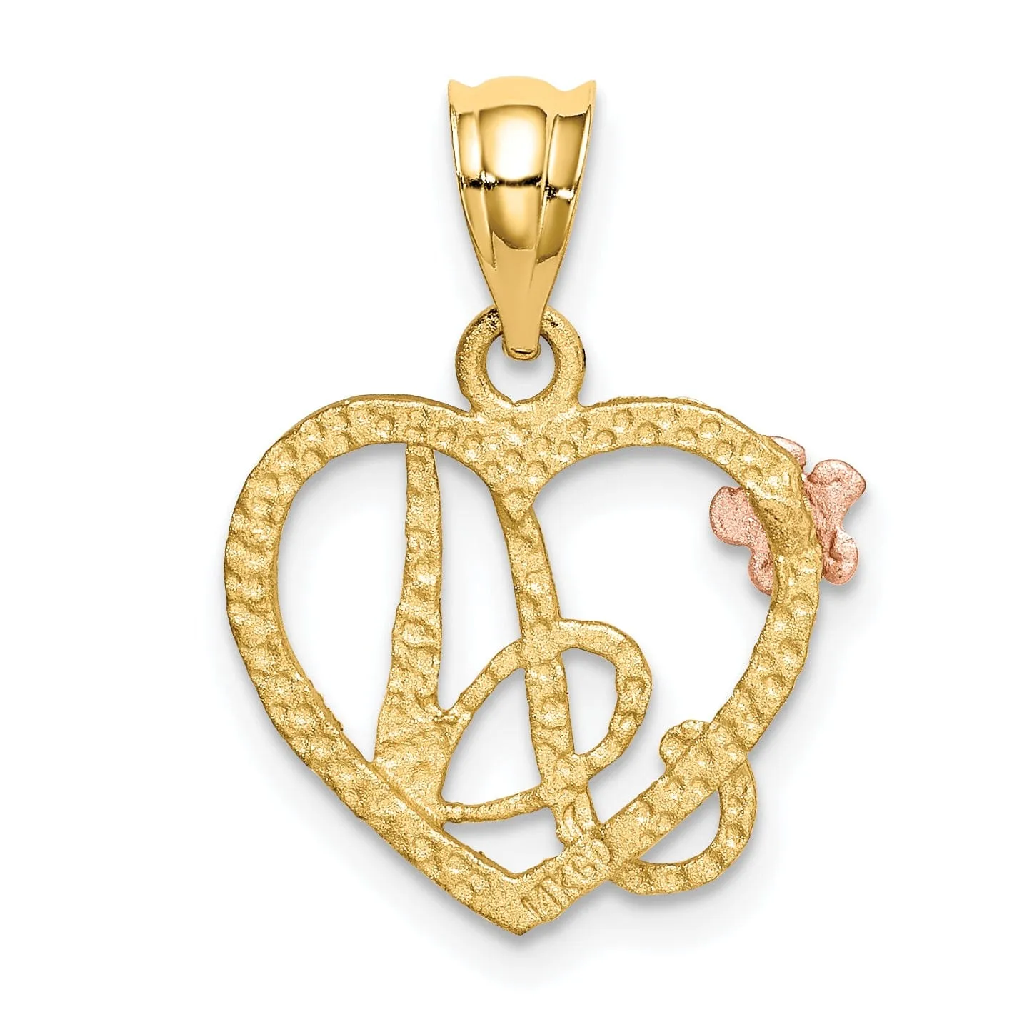 14k Two Tone Gold Heart Flower Design Script Letter A Initial Charm Pendant