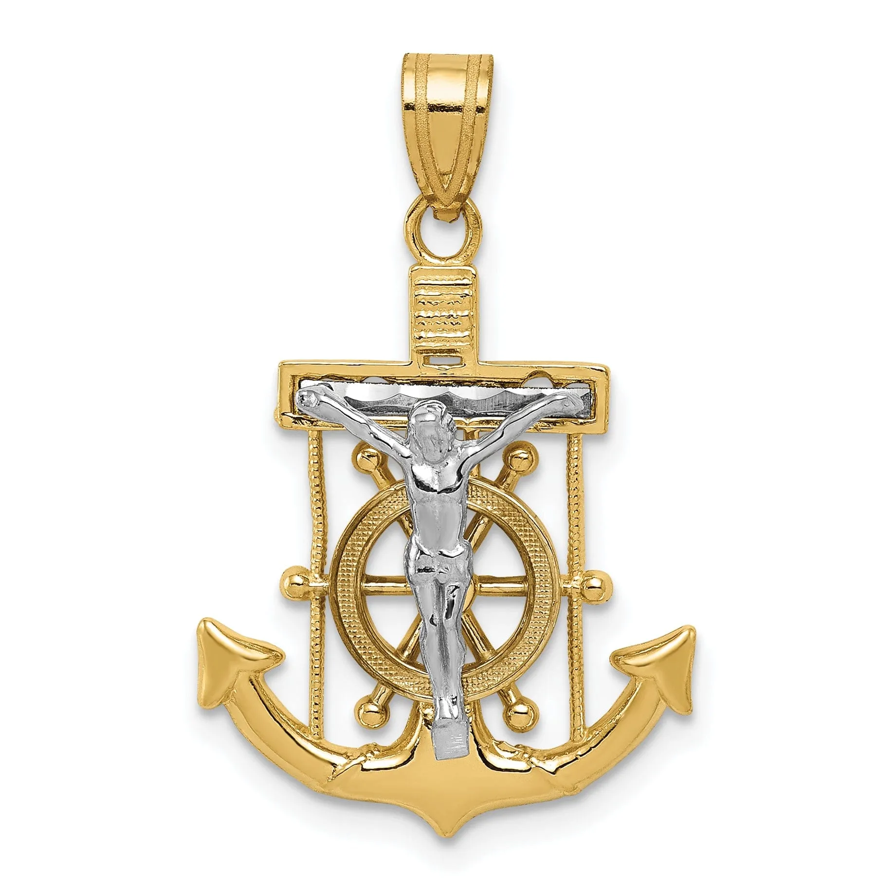 14k Two tone Gold Mariner's Cross Pendant