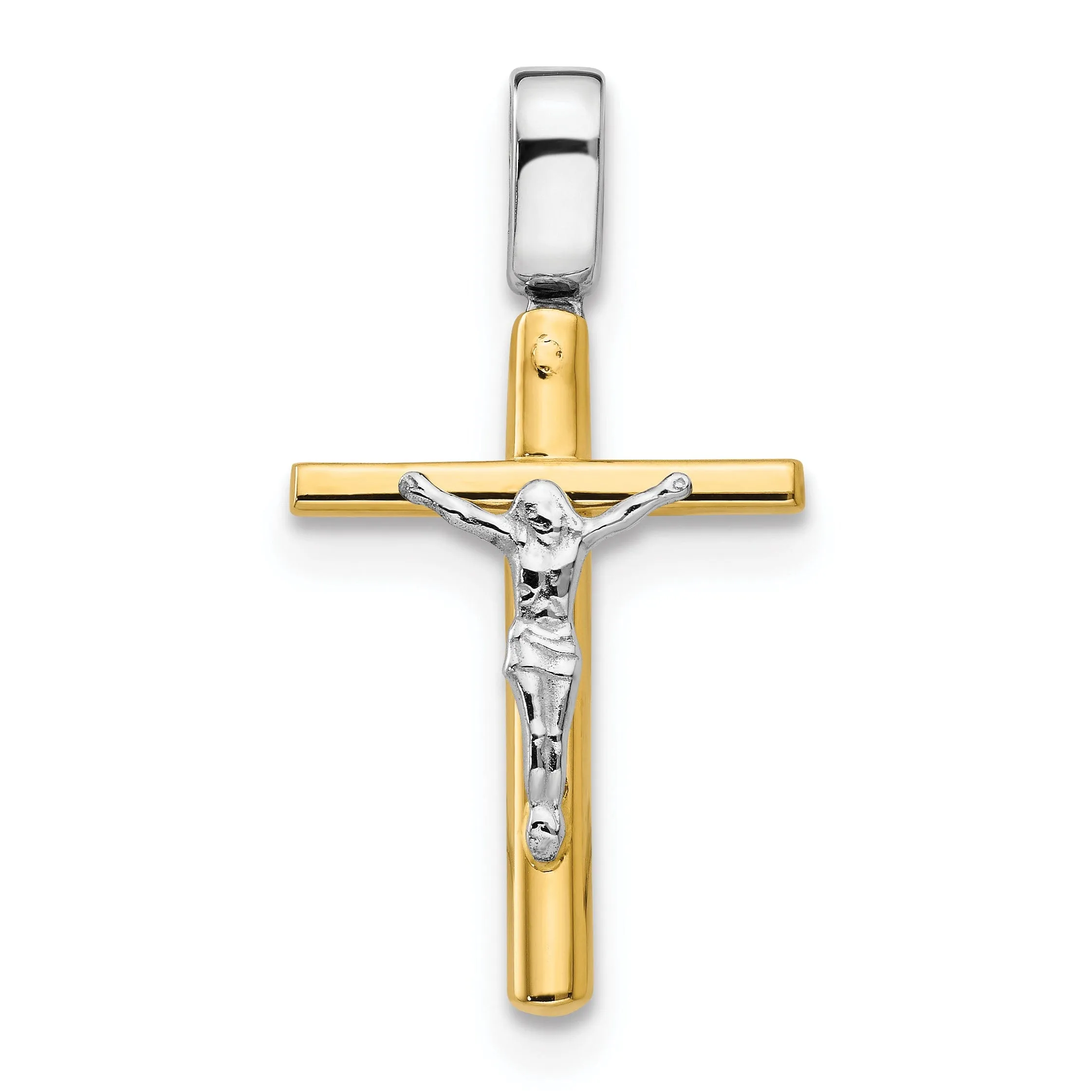 14k Two Tone Gold Polish Crucifix Cross Pendant
