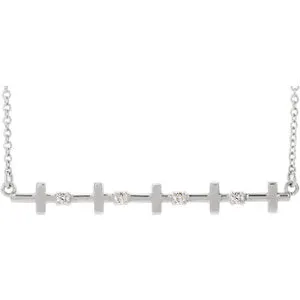 14K White .05 CTW Diamond Sideways Cross Bar 18" Necklace