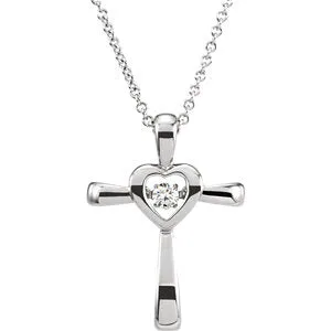14K White .08 CTW Diamond Heart Cross Mystara® 18" Necklace