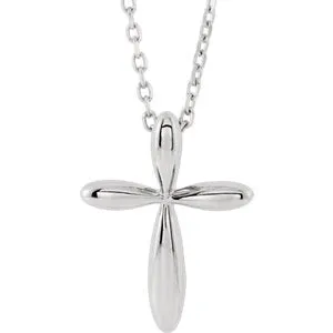 14K White 14.65x11.2 mm Cross 16-18" Necklace
