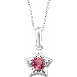 14K White 3 mm Round October Youth Star Birthstone 15" Necklace