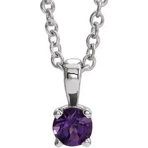 14K White 4 mm Round Amethyst Birthstone 16-18" Necklace