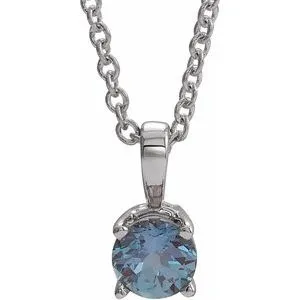 14K White 4 mm Round Chatham® Lab-Created Alexandrite Birthstone 16-18" Necklace