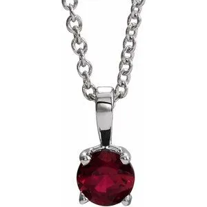 14K White 4 mm Round Chatham® Lab-Created Ruby Birthstone 16-18" Necklace